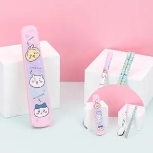 먼작귀 주니어 슬림 진공 스텐 수저 케이스 3P 세트 어린이 도시락 식기 수저통