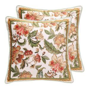 패트리아 디자이너 팩 2 목가적 18x18 인치 베개 사각 벨벳 야외용 커버 주황색 장식용 꽃무늬 몽환적 던지기 쿠션 녹색 거실 농가 침대