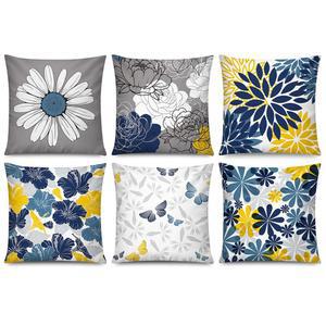 코미니 네이비 오렌지 던지기 베개 6개 거실용 18x18 커버 그레이 커버 사각 소파 세트 블루 달리아 쿠션