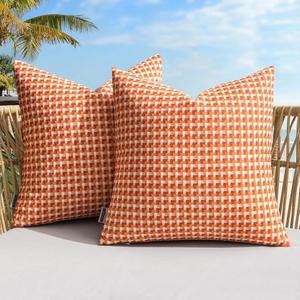 텐트 파티오 가든 발코니 소파 팩 사각 20x20인치 베개 농가 던지기 방수 오렌지를 장식용 위한 커버 2개의 야외