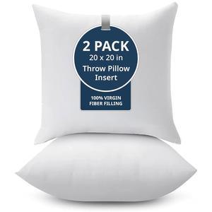 레인 린넨 20x20 베개 삽입물 - 침대용 세트 사각형 베개 대체 소파 다운 2개 던지기 장식 거실용 견고한 흰색 경량