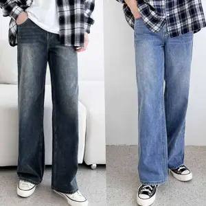 청바지 사이드 워싱 데님 루즈 와이드핏 캐주얼팬츠 바지