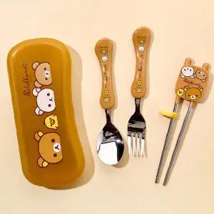 곰 캐릭터 휴대용 수저 세트 케이스 포함 학생 어린이 야외 도시락 식사용품