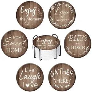 홀더가 있는 Zypher7ix 세라믹 컵받침 세트 귀여운 재미있는 디자인 모던 농가 스타일 책상 바 사무실 야외