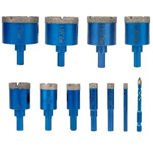 Qivine 10Pcs 다이아몬드 홀 톱 키트 1/4인치에서 2인치 톱니 모양의 브레이징 타일 세라믹 유리 돌 냄비용