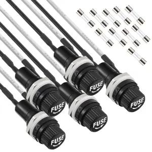 JAMHER 5 팩 패널 장착 퓨즈 홀더 5x20mm 나사 캡 250V AC 10A 125V 15A 12V DC 및 10A/15A 고속 블로우