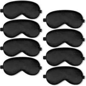 BBTO 8개 수면 마스크 조절 가능한 스트랩이 있는 수면용 실크 암막 눈가리개 부드러운 (블랙)