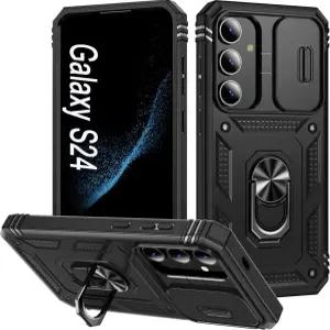 갤럭시 S24용 다와이소 케이스 슬라이드 렌즈 보호 하이브리드 하드 PC 및 소프트 TPU 킥스탠드 블랙