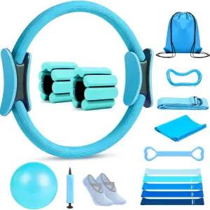 카논마오리 필라테스 링 세트 15개 여성용 홈 에센셜 키트 12인치 및 9인치 볼 발목 무게 2LB의 저항 밴드