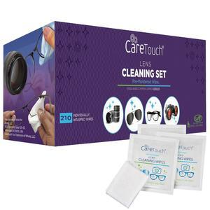 안경용 케어 터치 렌즈 물티슈 - 210개 개별 포장된 미리 적신 물티슈, 5 x 6 인치 카메라 렌즈, 선글라스 및 안경 클리너, 광학 기기 청소를 위한 순하고 휴대하기 좋은 포함