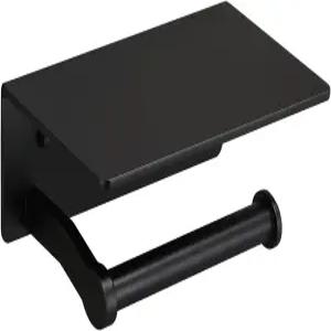 휴대폰 선반이 있는 TOPGHIP 화장지 홀더 - 물티슈 보관함이 접착 테이프 또는 나사로 벽 장착 매트 블랙