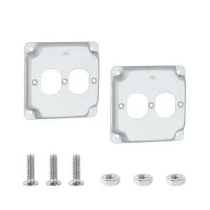 4인치 정사각형 전기 박스 커버 이중 구멍 금속 리셉터클 콘센트 2개용.