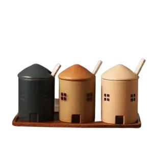 가정용 세라믹 양념통 집모양 도자기 보관통