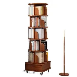 회전 책꽂이 책장 수납장 북타워 수납 호두 바퀴 46x46x173cm 단우드책장 감성