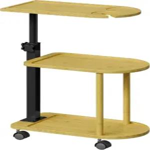 Welfuturer 대나무 3단 회전식 욕조 트레이 테이블 식물 및 목욕 용품용 높이 조절 독립형 거치대 선반