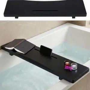 다리를 조절할 수 있는 스타일리시한 블랙 대나무 욕조 트레이 캐디 욕조용 미니멀한 디자인 액세서리 핏