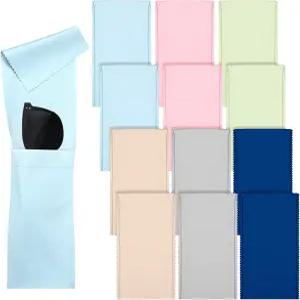 윤세일링 12개 안경 클리닝 천 케이스 부드러운 컬러풀 파우치 케이스와 마이크로파이버 포켓 선글라스