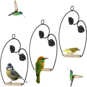 벌새 그네 3종 세트 녹슬지 않는 금속 프레임 나무 다웰 새 모이통에 부착 실내 사무실 야외 트렁크 잔디