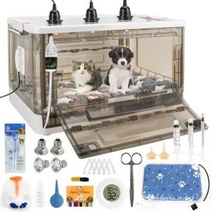 난방 기능이 있는 HKDQ 강아지 인큐베이터 - 2026년형 새로운 온도 조절 및 조용한 환기 고양이 3열 램프가
