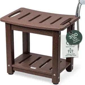 ROHKEX 샤워 벤치 커브드 시트 - 다크 브라운 가정용 선물 배수 및 미끄럼 방지 발 조절 가능한 내구성