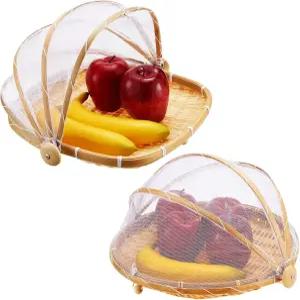 파텔라이 2피스 커버 대나무 서빙 음식 텐트 바구니 야외 거즈 빵 보관 포함 과일 그릇 메쉬 트레이 2가지