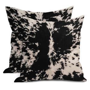 소가죽 프린트 베개 커버 20X20인치 야외 2 소 던지기 화이트 홈 케이스 코튼 웨스턴 반점 포치 장식 데코 소파 블랙 린넨 세트 사각 농가