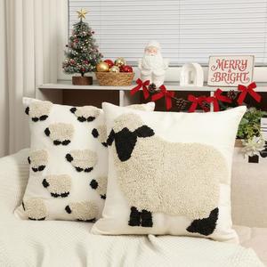 트란쿤 2개 18 x 인치 던지기 소파 3D 장식용 침실 홈 데코레이션용 농가 양 케이스 자수 동물 커버 베개 사각형