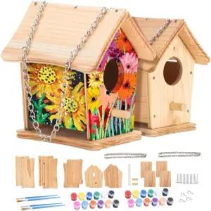 2pc DIY 새집 키트 시더 우드 아트 크래프트 야외 솔리드 내후성 재료 페인팅 나무 걸이용 체인
