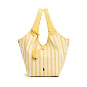26SS 포니 로고 플레이 스트라이프 캔버스 토트백 옐로우/화이트 428963527 004