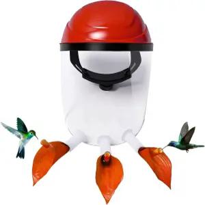 펌리 벌새 모이통 헬멧 - 2025년 업그레이드된 착용형 마스크와 김서림 방지 렌즈 및 바이오닉 오렌지