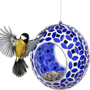 야외용 써니데이즈 6인치 유리 모자이크 걸이식 조류 먹이기 - 플라이스루 야생 라벤더