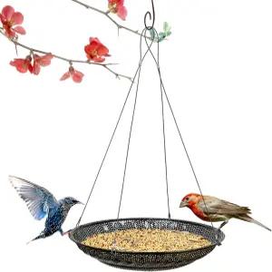 CQAIRIOU 업그레이드된 매달린 새 모이통 트레이 11.8인치 스테인리스 스틸 대형 플랫폼 금속 메쉬 씨앗