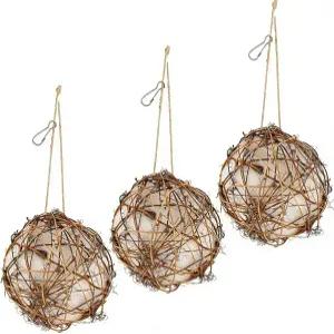 벌새를 위한 와인마나 새 둥지 재료 홀더 야생 새를 면 섬유가 포함된 천연 공 3팩 야외 벌새 집 선물 리필