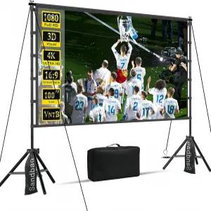 VntB 100인치 프로젝터 스크린 및 스탠드 야외 실내 16 9 접이식 휴대용 스크린으로 영화의 밤을 지원하는