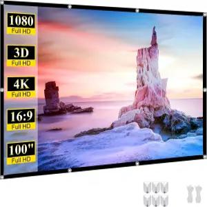 야외 프로젝터 스크린 100인치 영화 휴대용 프로젝션 4K HD 접이식 실내 걸이식 벽 주름 방지 홈 시어터