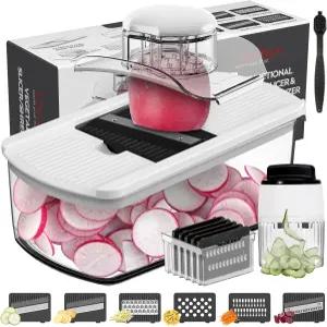 감자 토마토 오이 당근 2리터 용기와 칼날 6개가 흰색인 캠봄 만돌린 슬라이서 야채 스파이럴라이저