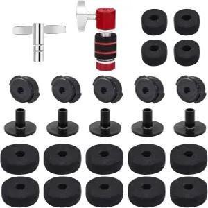 26PCS 심벌 교체 액세서리 표준 하이햇 클러치 스탠드 펠트 플라스틱 심벌즈 너트 슬리브 및 드럼 키 T자형