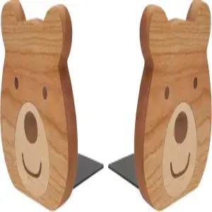 카빌록 2피스 북 스토퍼 책장용 나무 곰 책꽂이 - 금속 베이스 비스키드 장식 홈 오피스 학용품