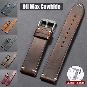 호환  18mm 20mm 22mm 빈티지 오일 왁스 가죽 19mm 21mm 24mm 범용 스티칭 소가죽 스트랩 세이코 오메가 용
