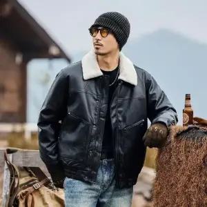 겨울 남성패션 항공 점퍼 하이패딩 순백 오리털 다운 도톰하고털카라 가죽 자켓 DL4