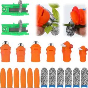 20개 엄지 나이프 세트 정원사용 블루베리 피커 도구 분리기 손가락 칼집 단두대 포함 식물 과일 따기 칼