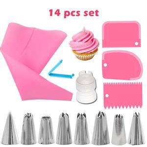 14PCS 케이크 장식 키트 아이싱 스크레이퍼 커플러 노즐 실리콘 도구 파이프 가방 과자 세트 DIY
