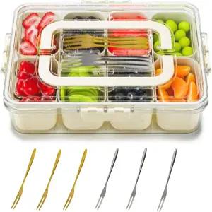 스낵 상자 용기 뚜껑과 손잡이가 있는 분할 서빙 트레이 견과류 캔디 과일을 담는 휴대용 샤큐테리 파티