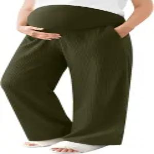 오크가든 여성 임산부 바지 와이드 레그 코듀로이 배 위 임신 캐주얼 라운지 워크 팬츠 포켓 포함