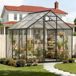 호페타나 6x6 피트 온실 야외 워크인 알루미늄 프레임 및 폴리카보네이트 패널 슬라이딩 잠금식 도어 차폐