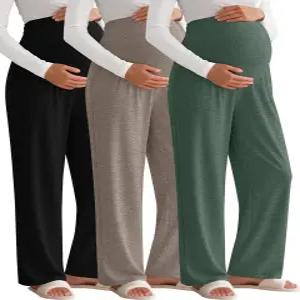 스위티위 3팩 여성 임산부 바지 루즈 와이드 레그 임신 스웨트 팬츠 위 벨리 라운지 파자마 주머니 포함