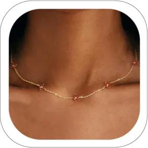 여성용 탄생석 골드 목걸이 14K 금 도금 다이아몬드 초커 클로버 에메랄드 그린 큐빅 지르코니아 생일