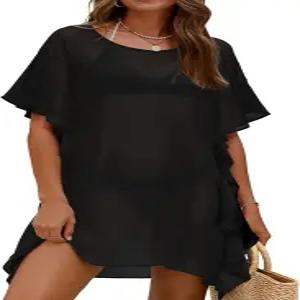 에쿠아르 여성 수영복 커버업 쉬폰 플로럴 러플 여름 비치웨어 비키니 S-3XL