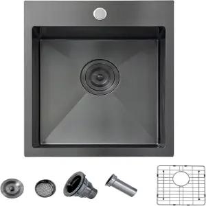 Ufaucet 15 건메탈 블랙 바 싱크 16 게이지 스테인리스 스틸 13x15x9 습식 프렙 RV 야외 소형 주방 탑