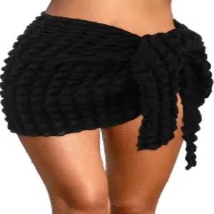 게요가 여성 사롱 커버업 와플 짧은 수영복 랩 비키니 스커트 비치 타이 앞 커버